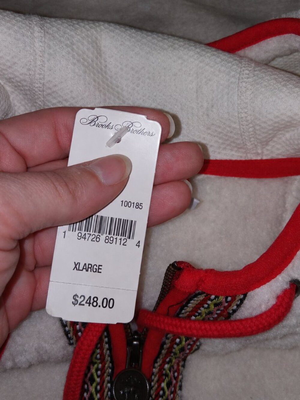 Brooks Brothers Teddy Sherpa Fleece Hoodie XL White Red Trim Pullover Jacket NEW - Picture 14 of 15
